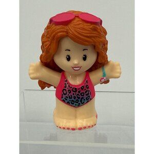 Fisher Price Little People Barbie Redhead Girl in Pink Leopard Swimsuit Figure